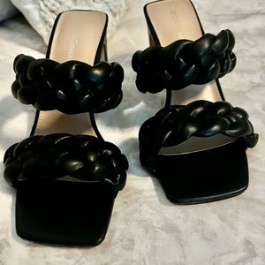 BCBGeneration Black Braided Heels, 6.5M